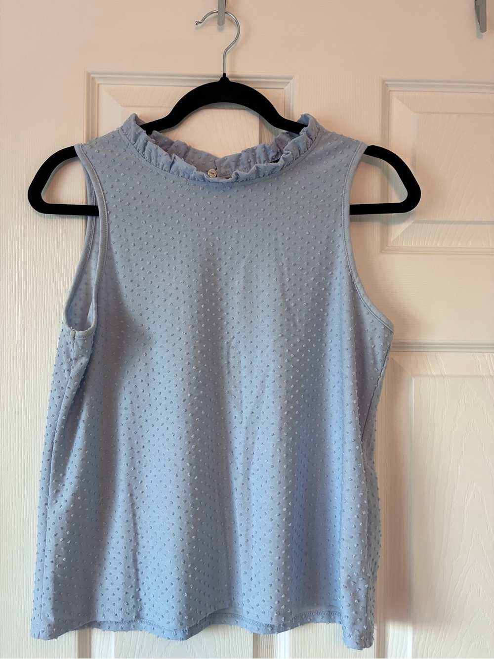 W5 Light Blue Ruffle Mock Neck Swiss Dot Tank Top